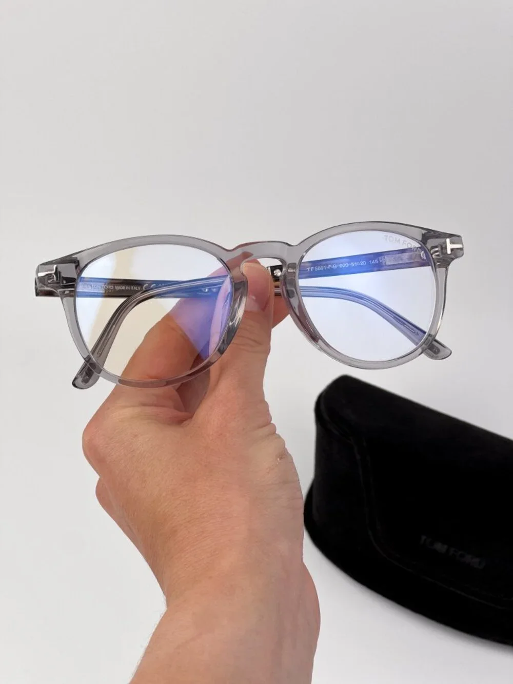 Tom Ford FT5891-F-B 020 Unisex Eyeglasses Grey Round Frame Blue Light Block